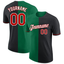 Load image into Gallery viewer, Custom Black Red-Kelly Green Split Fashion Performance T-Shirt
