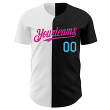 Load image into Gallery viewer, Custom Black Sky Blue Deep Pink-White Authentic Split Fashion Baseball Jersey

