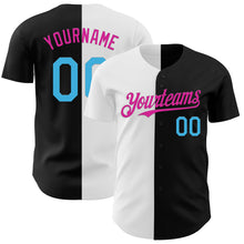 Load image into Gallery viewer, Custom Black Sky Blue Deep Pink-White Authentic Split Fashion Baseball Jersey
