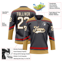 Load image into Gallery viewer, Custom Steel Gray White Old Gold-Red Hockey Lace Neck Jersey
