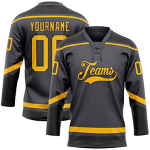 Load image into Gallery viewer, Custom Steel Gray Gold-Black Hockey Lace Neck Jersey
