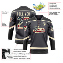 Load image into Gallery viewer, Custom Steel Gray Vintage USA Flag Cream-Black Hockey Lace Neck Jersey
