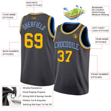 Load image into Gallery viewer, Custom Steel Gray Gold-Light Blue Authentic Basketball Jersey
