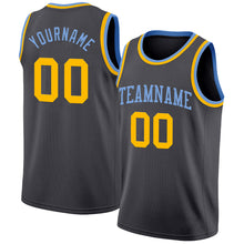 Load image into Gallery viewer, Custom Steel Gray Gold-Light Blue Authentic Basketball Jersey
