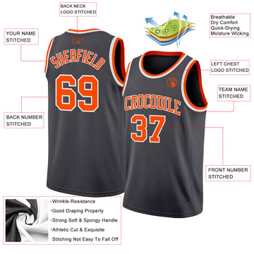 Custom Steel Gray Orange-White Authentic Basketball Jerse