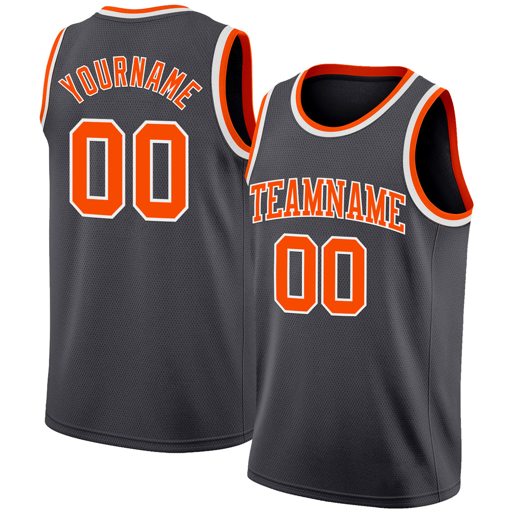 Custom Steel Gray Orange-White Authentic Basketball Jerse