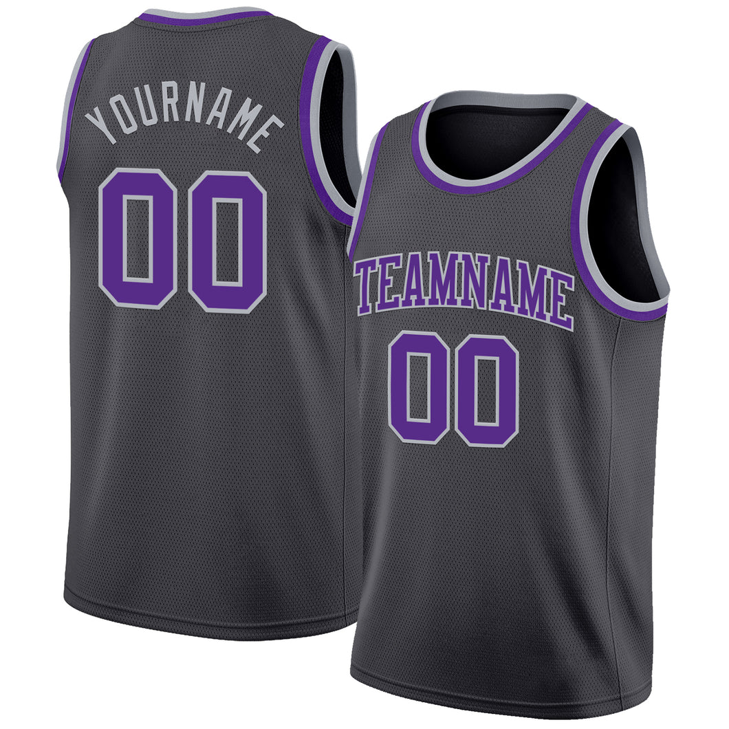 Custom Steel Gray Purple-Gray Authentic Basketball Jerse