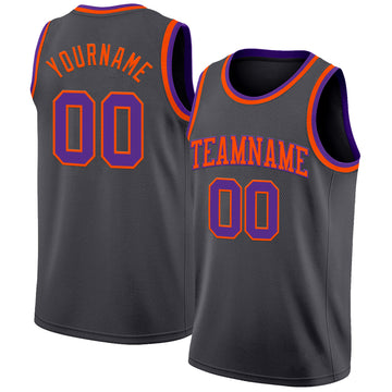 Custom Steel Gray Purple-Orange Authentic Basketball Jerse