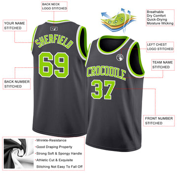 Custom Steel Gray Neon Green-White Authentic Basketball Jerse