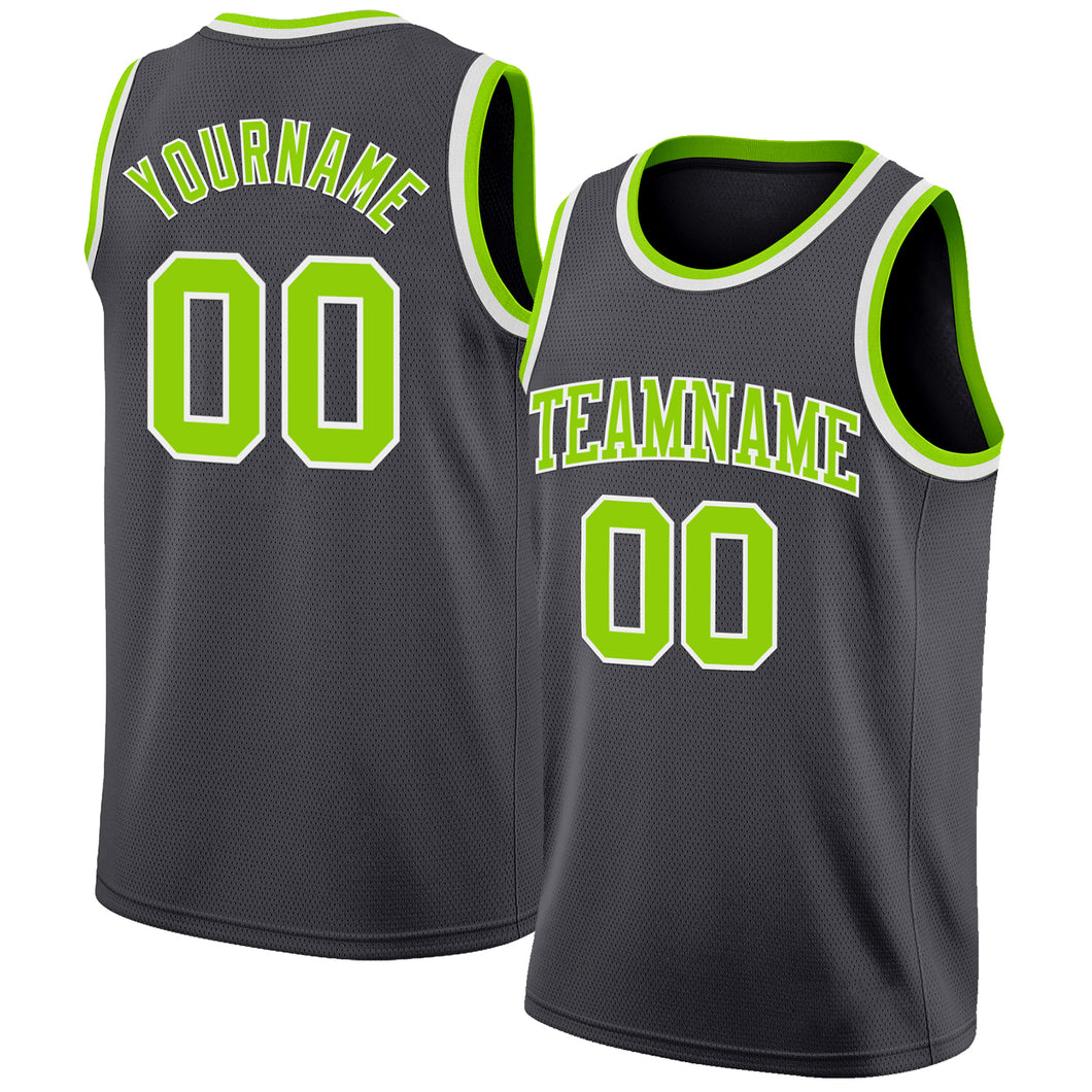 Custom Steel Gray Neon Green-White Authentic Basketball Jerse