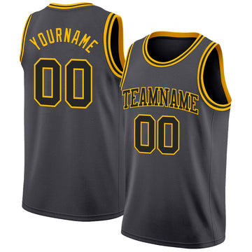 Custom Steel Gray Black-Gold Authentic Basketball Jerse