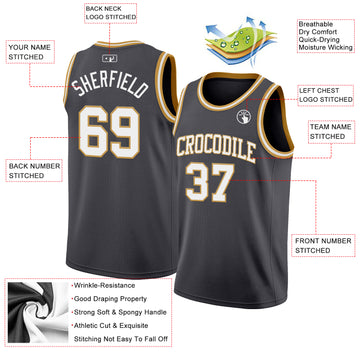 Custom Steel Gray White-Old Gold Authentic Basketball Jerse