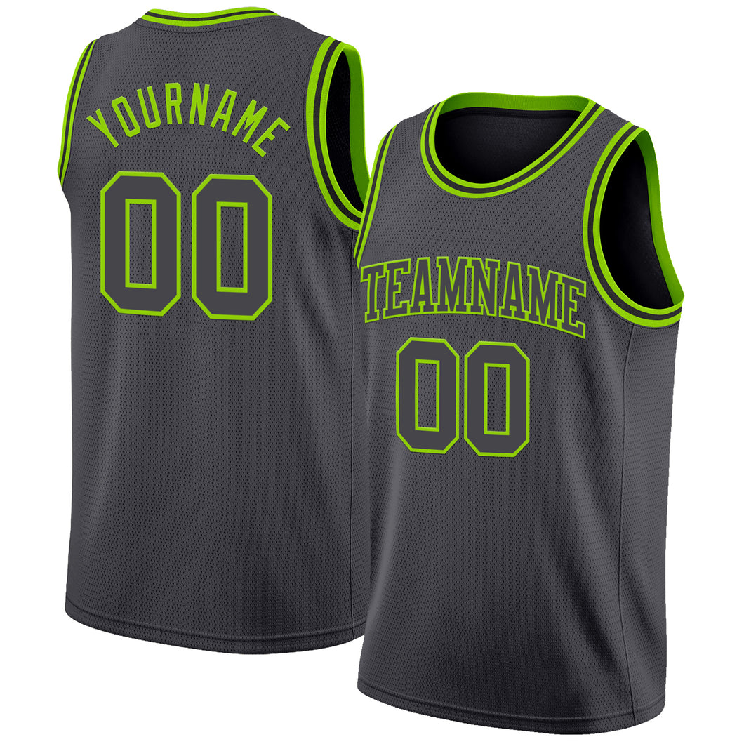 Custom Steel Gray Neon Green Authentic Basketball Jerse