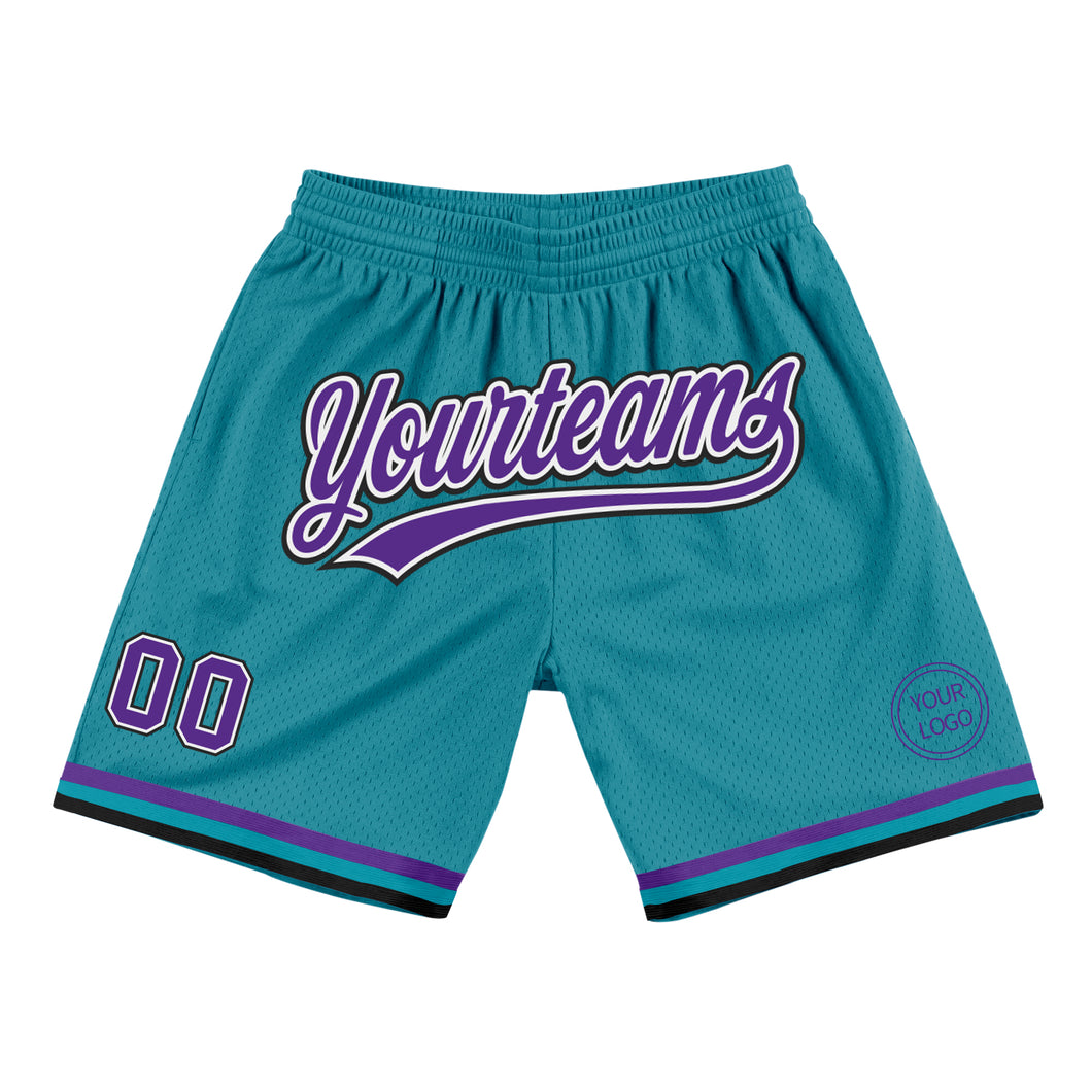 Custom Teal Purple-Black Authentic Throwback Basketball Shorts