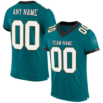Custom Teal White Old Gold-Black Mesh Authentic Football Jersey