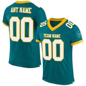 Custom Teal White-Gold Mesh Authentic Football Jersey