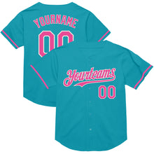 Load image into Gallery viewer, Custom Teal Pink-White Mesh Authentic Throwback Baseball Jersey
