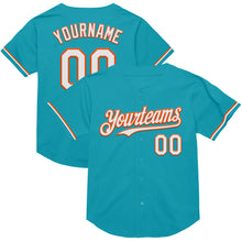 Load image into Gallery viewer, Custom Teal White-Orange Mesh Authentic Throwback Baseball Jersey
