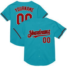 Load image into Gallery viewer, Custom Teal Red-Black Mesh Authentic Throwback Baseball Jersey
