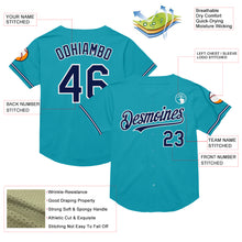 Load image into Gallery viewer, Custom Teal Navy-White Mesh Authentic Throwback Baseball Jersey
