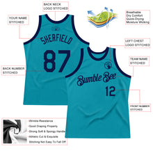 Load image into Gallery viewer, Custom Teal Navy Authentic Throwback Basketball Jersey

