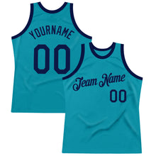 Load image into Gallery viewer, Custom Teal Navy Authentic Throwback Basketball Jersey
