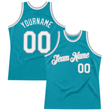 Load image into Gallery viewer, Custom Teal White-Gray Authentic Throwback Basketball Jersey
