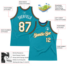Load image into Gallery viewer, Custom Teal Gold-Navy Authentic Throwback Basketball Jersey
