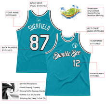 Load image into Gallery viewer, Custom Teal White-Black Authentic Throwback Basketball Jersey
