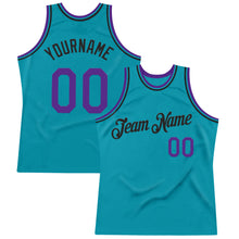 Load image into Gallery viewer, Custom Teal Purple-Black Authentic Throwback Basketball Jersey
