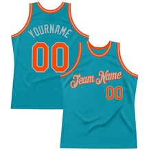 Load image into Gallery viewer, Custom Teal Orange-Gray Authentic Throwback Basketball Jersey
