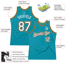 Load image into Gallery viewer, Custom Teal Black-Old Gold Authentic Throwback Basketball Jersey
