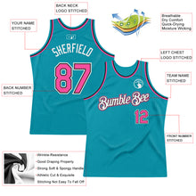 Load image into Gallery viewer, Custom Teal Pink-Black Authentic Throwback Basketball Jersey
