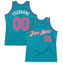 Load image into Gallery viewer, Custom Teal Pink-Black Authentic Throwback Basketball Jersey
