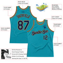 Load image into Gallery viewer, Custom Teal Navy-Old Gold Authentic Throwback Basketball Jersey
