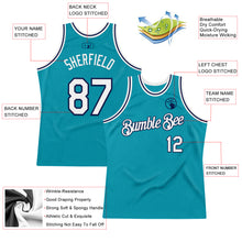 Load image into Gallery viewer, Custom Teal White-Navy Authentic Throwback Basketball Jersey
