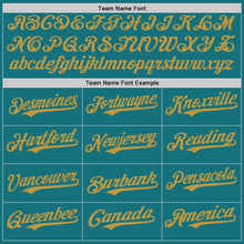 Load image into Gallery viewer, Custom Teal Old Gold Authentic Baseball Jersey
