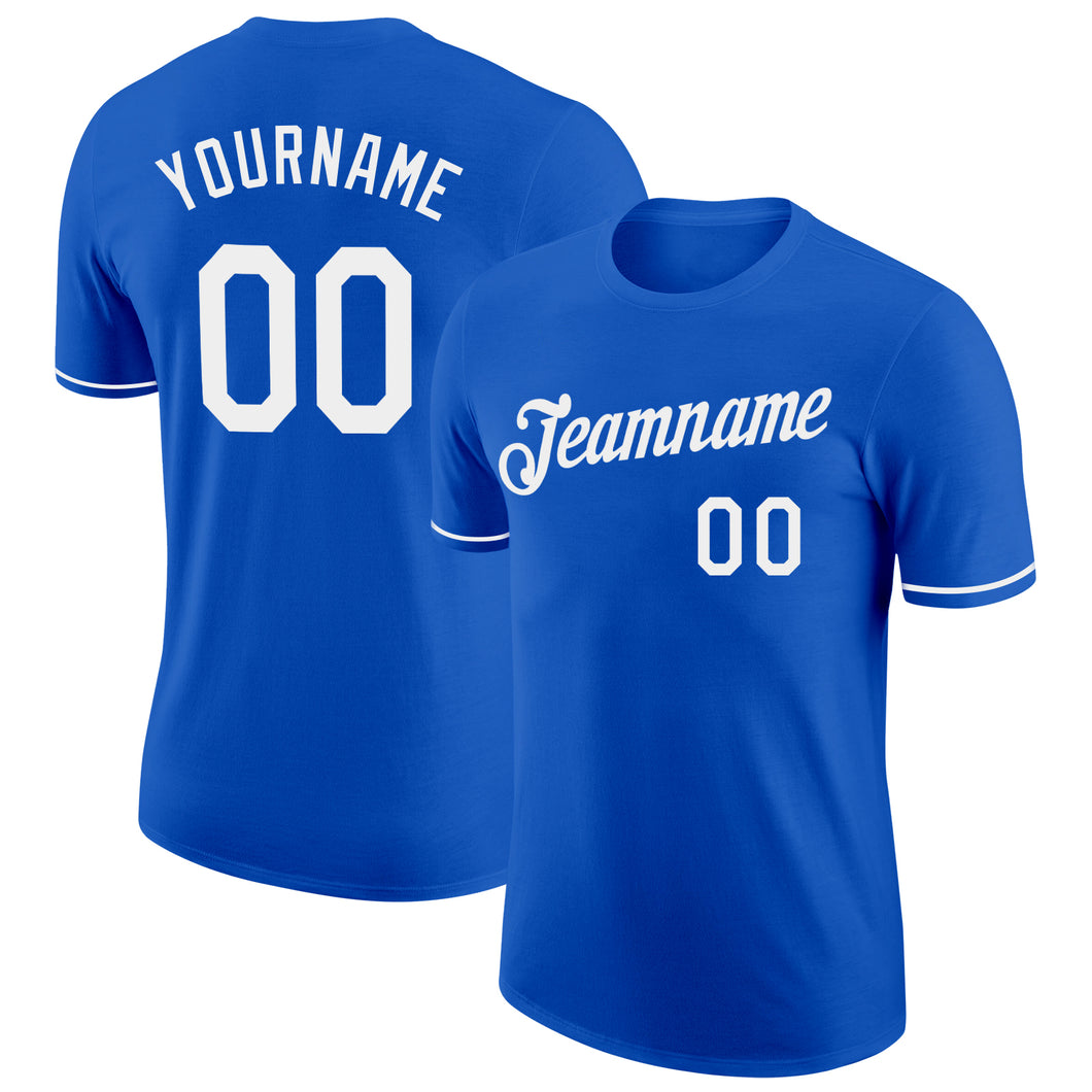 Custom Thunder Blue White Performance T-Shirt