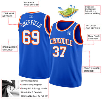 Custom Thunder Blue White-Orange Authentic Basketball Jersey
