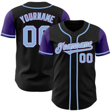 Load image into Gallery viewer, Custom Black Light Blue-Purple Authentic Two Tone Baseball Jersey

