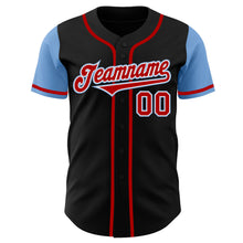 Load image into Gallery viewer, Custom Black Red-Light Blue Authentic Two Tone Baseball Jersey
