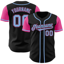 Load image into Gallery viewer, Custom Black Light Blue-Pink Authentic Two Tone Baseball Jersey
