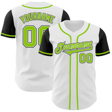 Load image into Gallery viewer, Custom White Neon Green-Black Authentic Two Tone Baseball Jersey
