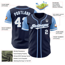 Load image into Gallery viewer, Custom Navy White-Light Blue Authentic Two Tone Baseball Jersey
