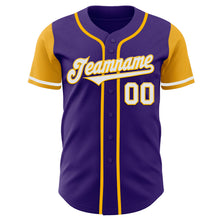 Load image into Gallery viewer, Custom Purple White-Gold Authentic Two Tone Baseball Jersey

