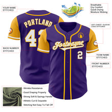 Load image into Gallery viewer, Custom Purple White-Gold Authentic Two Tone Baseball Jersey
