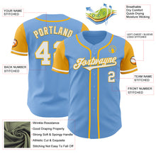 Load image into Gallery viewer, Custom Light Blue White-Gold Authentic Two Tone Baseball Jersey
