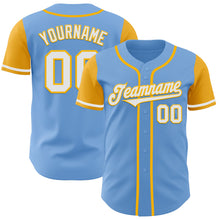 Load image into Gallery viewer, Custom Light Blue White-Gold Authentic Two Tone Baseball Jersey
