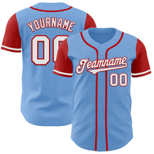 Load image into Gallery viewer, Custom Light Blue White-Red Authentic Two Tone Baseball Jersey
