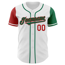Load image into Gallery viewer, Custom White Kelly Green-Red Authentic Two Tone Baseball Jersey
